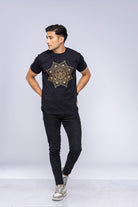 Black mandala t-shirt worn by man